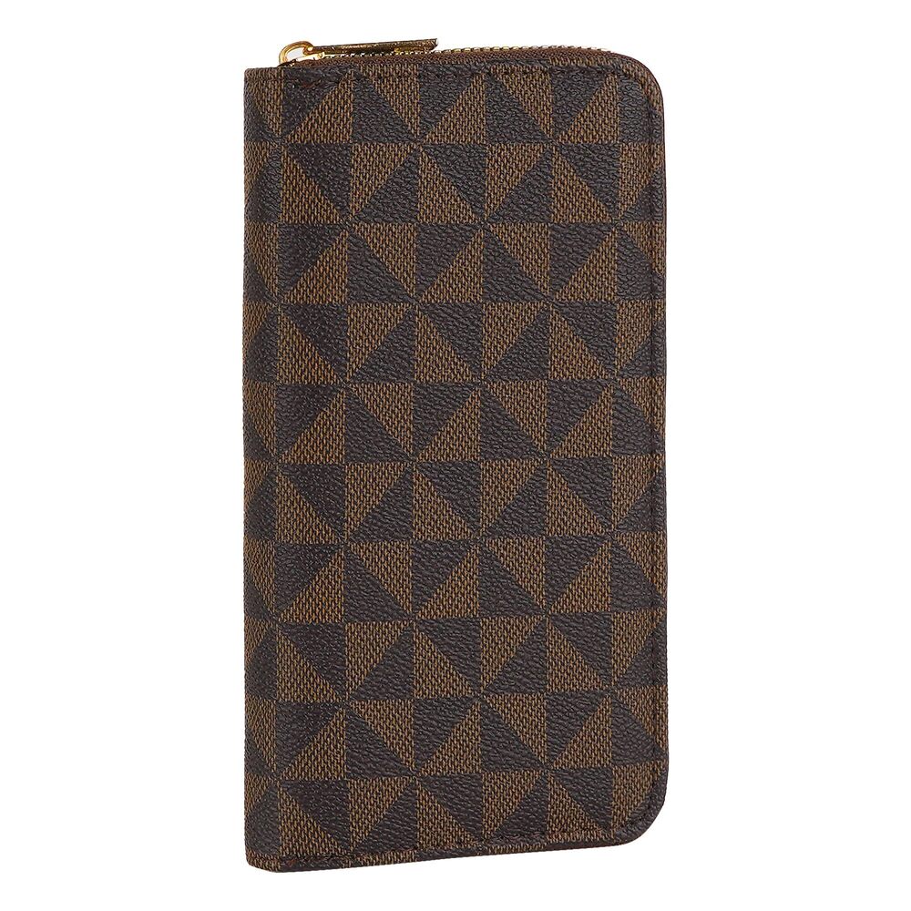 6011 Triangle Print Wallet, Zippered PU Leather Credit Card and Cash
